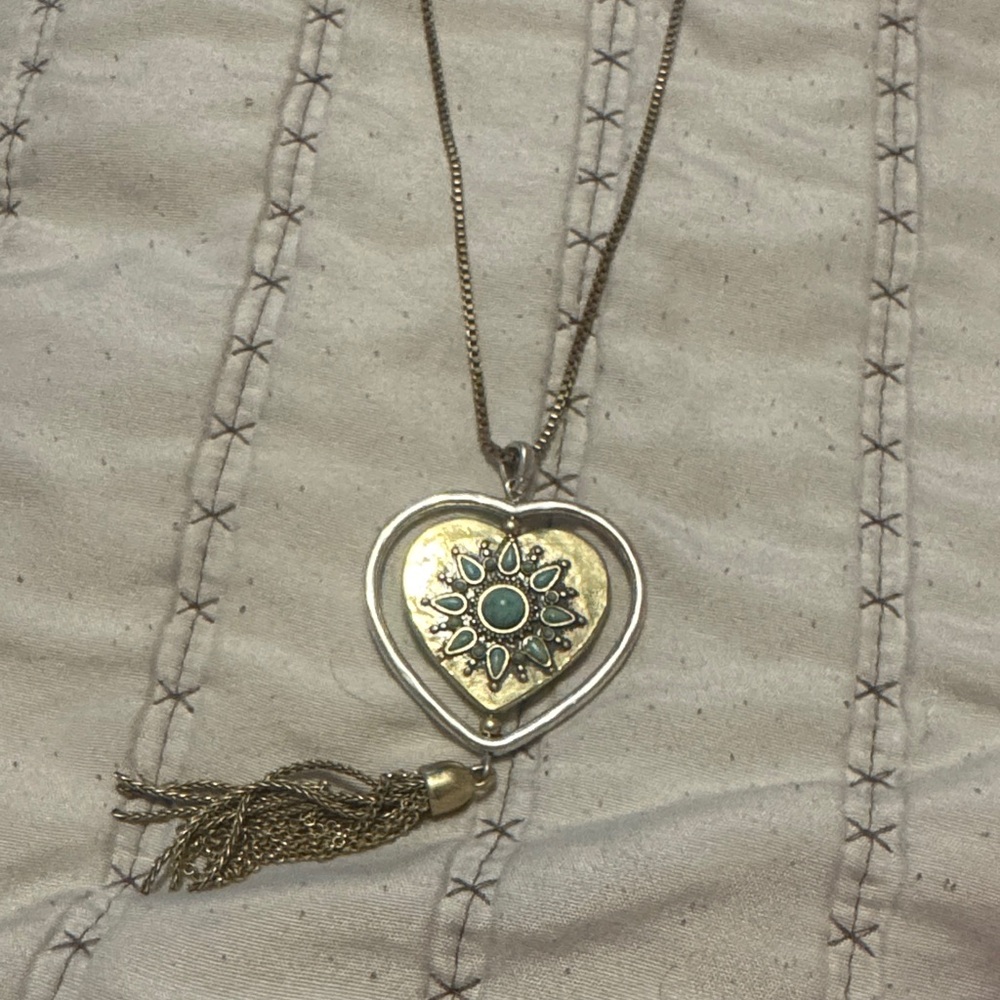 Gold and Silver Heart Pendant Necklace